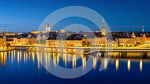 Stockholm, Sweden. Panoramic view of the City centre. The capital of Sweden. Cityscape during the blue hour