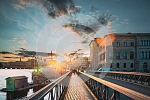 Stockholm, Sweden. Skeppsholmsbron - Skeppsholm Bridge. Famous Popular Place Landmark Destination. Scandinavia Travel