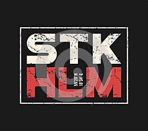 Stockholm Sweden t-shirt and apparel design with grunge effect.