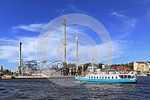 Stockholm / Sweden - 2013/08/01: Tivoli Grona Lund - Gronan - amusement park on the Djurgarden Island
