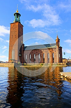 Stockholm, Sweden, view of City Hall with morning reflections