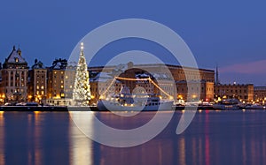 Stockholms old city with christmas tree photo
