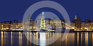Stockholms old city with christmas tree photo