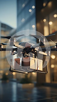 StockImage 3Drender drone delivering a package to an office building