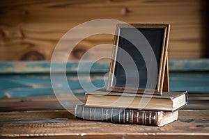 StockImage Back to school concept small chalkboard and a stack of books