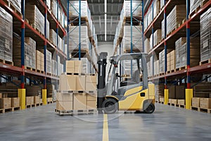 StockImage Boxes of goods and forklift in warehouses, logistics and distribution concept