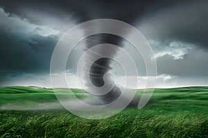 StockImage Illustration of tornado in stormy landscape amid thunderstorm and change