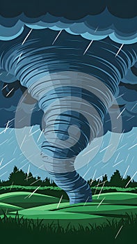 StockImage Illustration of tornado in stormy landscape amid thunderstorm and change