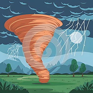 StockImage Illustration of tornado in stormy landscape amid thunderstorm and change