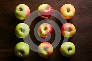 StockImage Neat arrangement of apples on a kitchen table, captured artistically