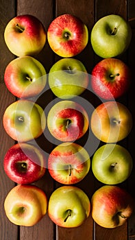 StockImage Neat arrangement of apples on a kitchen table, captured artistically