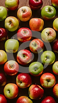 StockImage Neat arrangement of apples on a kitchen table, captured artistically