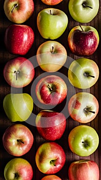 StockImage Neat arrangement of apples on a kitchen table, captured artistically