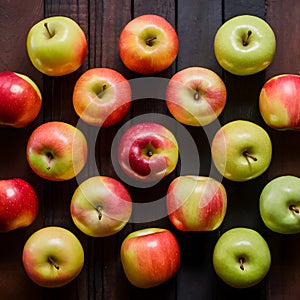 StockImage Neat arrangement of apples on a kitchen table, captured artistically