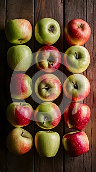 StockImage Neat arrangement of apples on a kitchen table, captured artistically photo