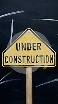 StockImage Paper cut under construction sign against chalkboard backdrop, symbolizing readiness photo