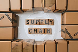 StockImage Supply chain visualization carton cardboard boxes arranged on white