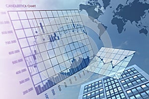 Stockmarket building with charts illustration