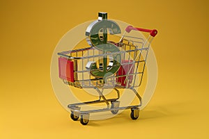 StockPhoto 3D rendering depicts shopping trolley adorned with dollar symbol