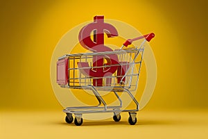 StockPhoto 3D rendering depicts shopping trolley adorned with dollar symbol