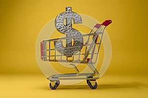 StockPhoto 3D rendering depicts shopping trolley adorned with dollar symbol