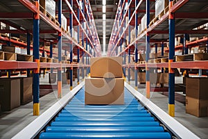 StockPhoto Cardboard box packages moving along conveyor belt, warehouse fulfillment center