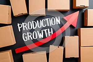 StockPhoto Cardboard boxes with red up arrow, indicating production growth