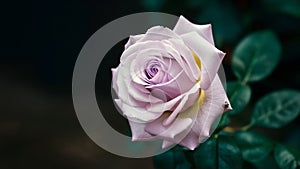 StockPhoto Close up of delicate single purple rose against dark background, beautiful