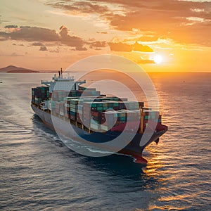StockPhoto Container cargo ship at sea, trade commerce logistics