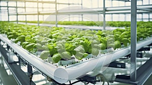 stockphoto, copy space, Automatic UPVC Hydroponics Farm Setup. Innovative techniques used in agriculture. Hightech smart farming
