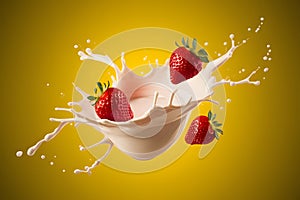 StockPhoto A dynamic portrayal of milk or yogurt splash with strawberries