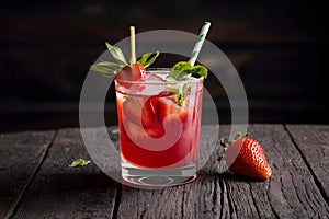 StockPhoto Elegant capture of a refreshing strawberry mojito on the table