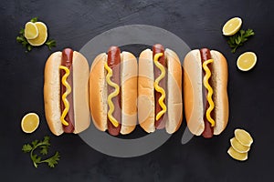 StockPhoto Flat lay photo featuring hotdog buns arranged neatly on the table