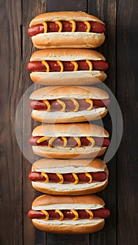 StockPhoto Flat lay photo featuring hotdog buns arranged neatly on the table