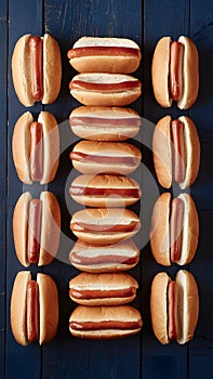 StockPhoto Flat lay photo featuring hotdog buns arranged neatly on the table