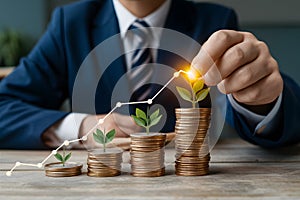 StockPhoto Interest rates and dividends graph, financial growth and retirement concept