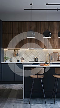 StockPhoto A modern depiction of a 3D kitchen in isolated photography photo