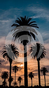 StockPhoto Palm trees sunset sky, silhouette against colorful evening sky