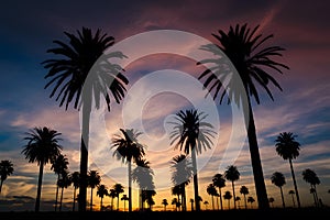 StockPhoto Palm trees sunset sky, silhouette against colorful evening sky