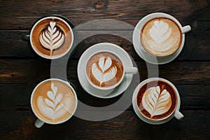 StockPhoto Top view foodgraphy showcasing a variety of cappuccino and latte