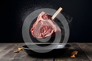 StockPhoto Wagyu beef steak roast captured mid air in editorial foodgraphy