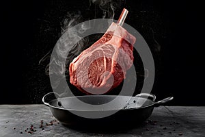 StockPhoto Wagyu beef steak roast captured mid air in editorial foodgraphy