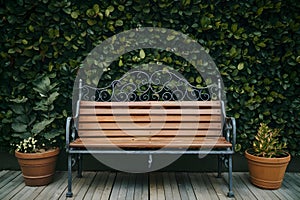 StockPhoto Wooden bench with ornate ironwork provides a charming seating option