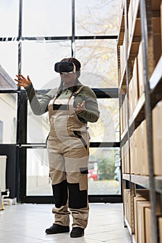 Stockroom manager working at merchandise inventory