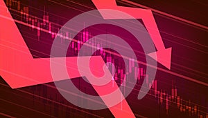 Stocks fall. Candle stick graph chart of stock market investment trading. Bullish point, down trend of graph. Futuristic red.