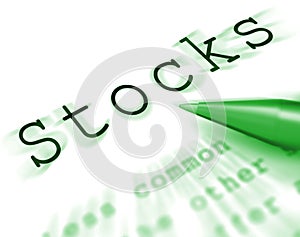 Stocks Word Displays Share Market And Investment