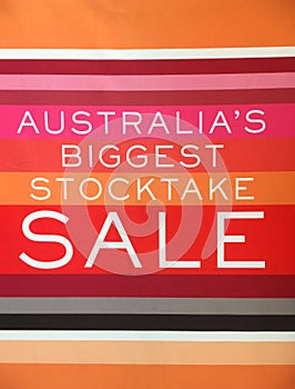 Stocktake Sale Banner hanging in shop front