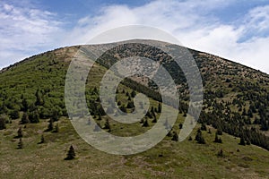 Stoh, mountain in Mala Fatra, Slovakia, view from Stoh pass in spring cloudy day