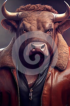 A stoic and imposing bull , with broad shoulders and a chiseled physique. His piercing gaze exudes confidence and power