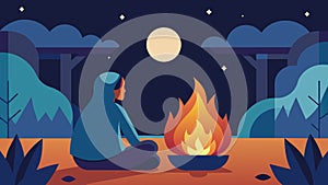 A stoic reflection mindful of lifes transience amid the warmth of the fire.. Vector illustration.